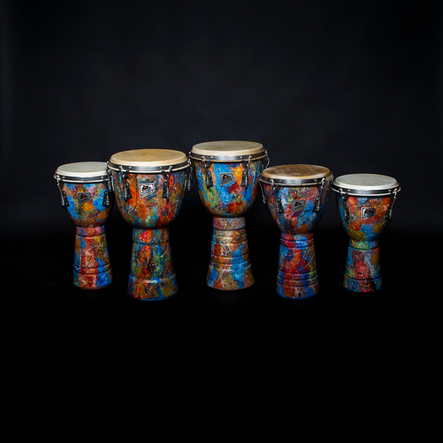 5 Moperc ash djembe collection with Andres hand painting