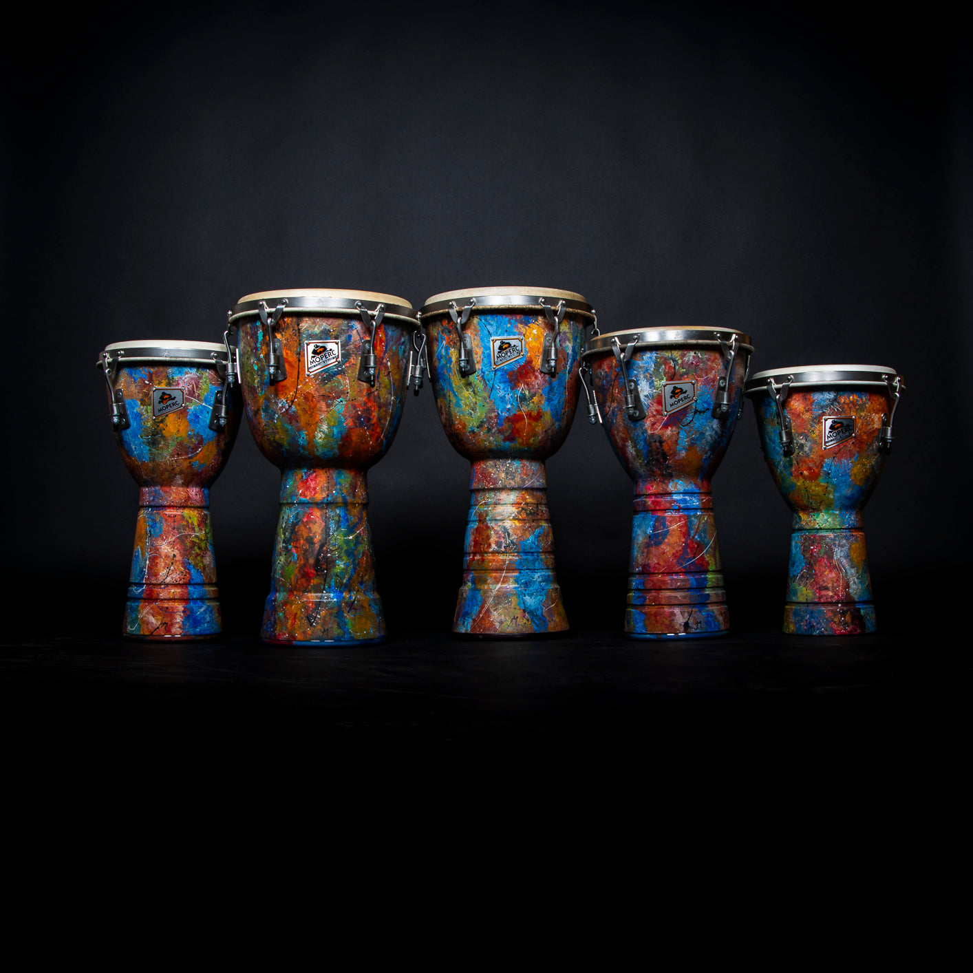 5 Moperc ash djembe collection with Andres hand painting